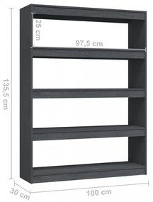 szürke tömör fenyőfa könyvszekrény/térelválasztó 100 x 30 x 135,5 cm