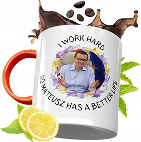 Narancssárga Bögre Mateusz Morawiecki Ajándék fényképes nyomtatással