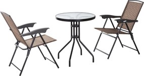 Outsunny Kerti Bútor Készlet Asztal és 2 Szék Kültéri Teraszra Összecsukható Szék 4 Szintű Dőlésszög Textilén Acél Váz Barna | Aosom