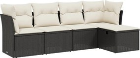 vidaXL 5 részes fekete polyrattan kerti kanapészett párnákkal
