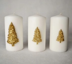 3 db-os Gyertya Szett Henger 6,5x12 CM Karácsonyfa Arany