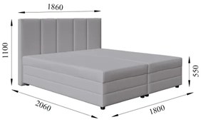 Kárpitozott ágy rugós matraccal és tárolóval ISABEL 180x200 világosszürke