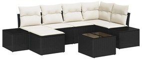 Kerti Kanapé Szett 7 pcs Fekete és krémszínű Poli rattan