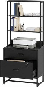 HOMCOM Filing Cabinet Office Storage with Bookshelf for A4, Letter & Legal Files, 2 Drawers, Printer Stand, Black | Aosom