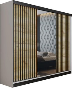 Malani 200 Tolóajtós Szekrény 200cm, Fehér-Arany Tölgy