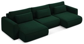 Zöld bársony kinyitható-tárolóhelyes (U alakú) sarokkanapé Kapua – Makamii