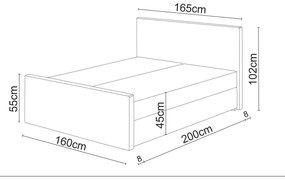 Franciaágy  Boxspring 160 cm Milagros 1 (szürke) (matraccal és tárolóhellyel). 1046741