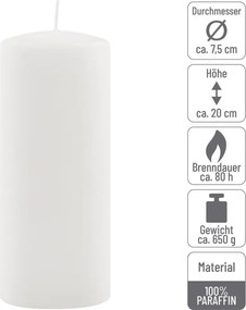 Gyertya készlet 20 cm Ø 7,5 cm 2 db fehér