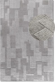 Gyapjú szőnyeg nappaliba 190x280cm,szürke kézzel szőtt 3d hatású