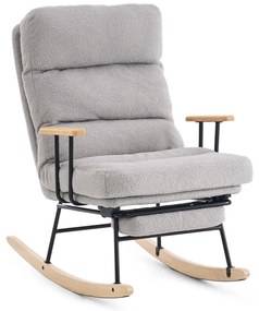 Hintaszék fa lábakkal, plüss szövettel, 4 fokozatban állítható háttámlával,  Szürke színben