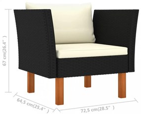 10 részes fekete polyrattan és eukaliptuszfa kerti ülőgarnitúra