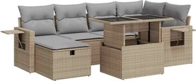 vidaXL 7 részes bézs polyrattan kerti ülőgarnitúra párnákkal