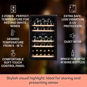 Klarstein Barossa 40D, borhűtő,135 liter, 2 zóna, 41 palack, üvegajtó, érintőképernyős