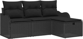 vidaXL Kerti Kanapé Szett párnával tárolóval 4 pcs Fekete polirattan