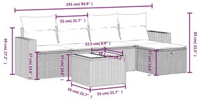 6 részes fekete polyrattan kerti ülőgarnitúra párnákkal