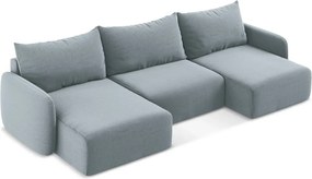 Kék bársony kinyitható-tárolóhelyes (U alakú) sarokkanapé Kalena – Makamii