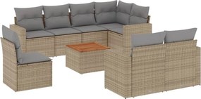 vidaXL 9 részes bézs polyrattan kerti ülőgarnitúra párnákkal