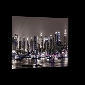 Vászonkép 100x75 New York éjszaka felhőkarcolók fények város tükröződés a vízben