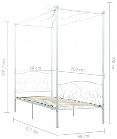 fehér fém baldachinos ágykeret 90 x 200 cm