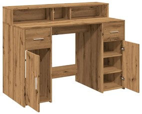 kézműves tölgy színű szerelt fa LED-es íróasztal 120x55x91 cm