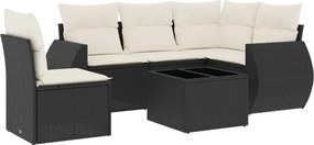 vidaXL 6 részes fekete polyrattan kerti ülőgarnitúra párnákkal