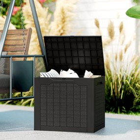 Outsunny Kerti Tárolódoboz 93L Beépített Fogantyúkkal, Vízálló Kültéri Doboz Kert és Terasz Tárolására, 56 x 41 x 50 cm, Fekete | Aosom