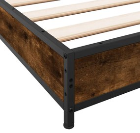 füstös tölgyszínű szerelt fa és fém ágykeret 100 x 200 cm