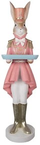 Kerámia vintage Nyúl Hölgy rózsaszín ruhában húsvéti nagyméretű dekoráció figura