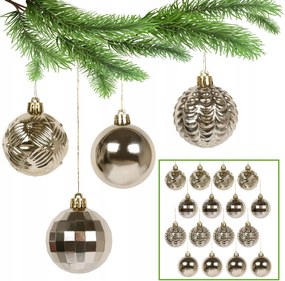 Arany karácsonyfadísz szett, karácsonyfadísz 6cm, 16 db 1 csomag