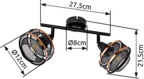 Globo 54020-2 Spotlámpa fém fekete-arany színben,fém drót búrával. HxSZxM: 275x120x215mm, 2xE14 40W 230V izzók nélkül