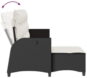 L-alakú fekete polyrattan fekvő kerti kanapé párnákkal
