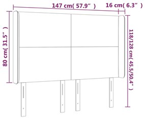 tópszínű szövet LED-es fejtámla 147x16x118/128 cm