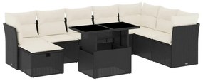 9 részes fekete polyrattan kerti ülőgarnitúra párnákkal