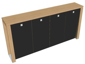 Verno+ közepes gardrób 260 x 46 x 130 cm, üvegajtó, világos tölgy / fekete