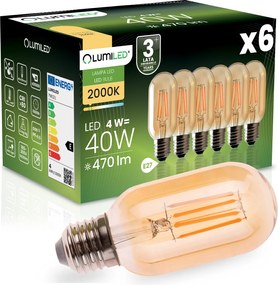 6 db E27 T45 Led izzó, filamentes, 4W 40W, 470LM, 2000K, 360°-os, dekoratív Lumiled