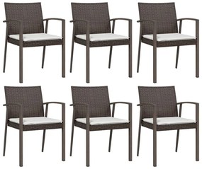 6 db barna polyrattan kerti szék párnával 56,5x57x83 cm