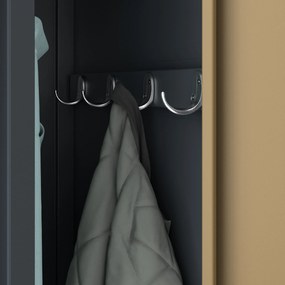 Pléh öltözőszekrény talpazaton, kétmodulos, polccal és köztes fallal KACPER, 800 x 1800 x 500 mm, Eco Design: antracit/ dió