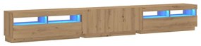 kézműves tölgy szerelt fa TV-szekrény LED-ekkel 300x35x40 cm
