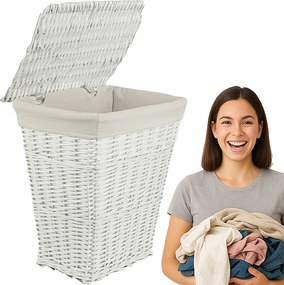 Szennyestartó Kosár Fonott Fehér Szennyestartó Béléssel 46L
