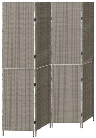 4 Paneles Összecsukható Szobaelválasztó Szürke 195x180 cm Poli Rattan