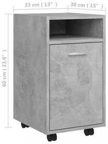 betonszürke szerelt fa kerekes kisszekrény 33 x 38 x 60 cm