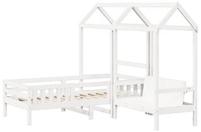 fehér tömör fenyőfa ágy és pad szett tetővel 80 x 200 cm