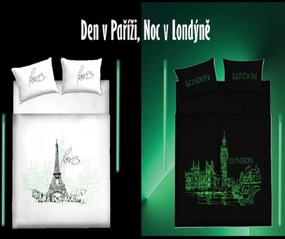 Világító pamut ágyneműhuzat Deluxe 3D nappal Párizsban éjszaka Londonban 200x140cm+90x70cm TiaHome