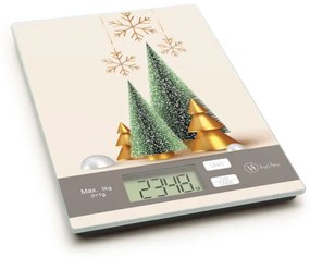 Karácsonyi mintás konyhai mérleg fenyőfa mintával, 5 kg-os méréshatárral