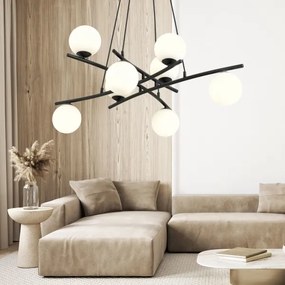 Csillár zsinóron ESSA 8xE14/10W/230V fekete/fehér