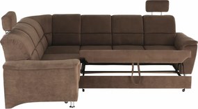 Kinyitható ülőgarnitúra, barna szövet, balos, SANTIAGO