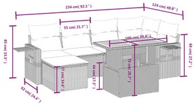 7 részes szürke polyrattan kerti ülőgarnitúra párnákkal