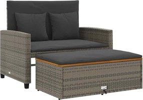 vidaXL 2 személyes szürke polyrattan/akácfa kerti kanapé párnával