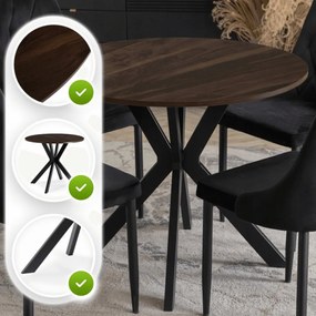 Kerek Étkezőasztal Dió/Fekete Színben LAUREN 90 cm