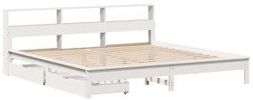 fehér tömör fenyőfa könyvespolcos ágy matrac nélkül 200x200 cm